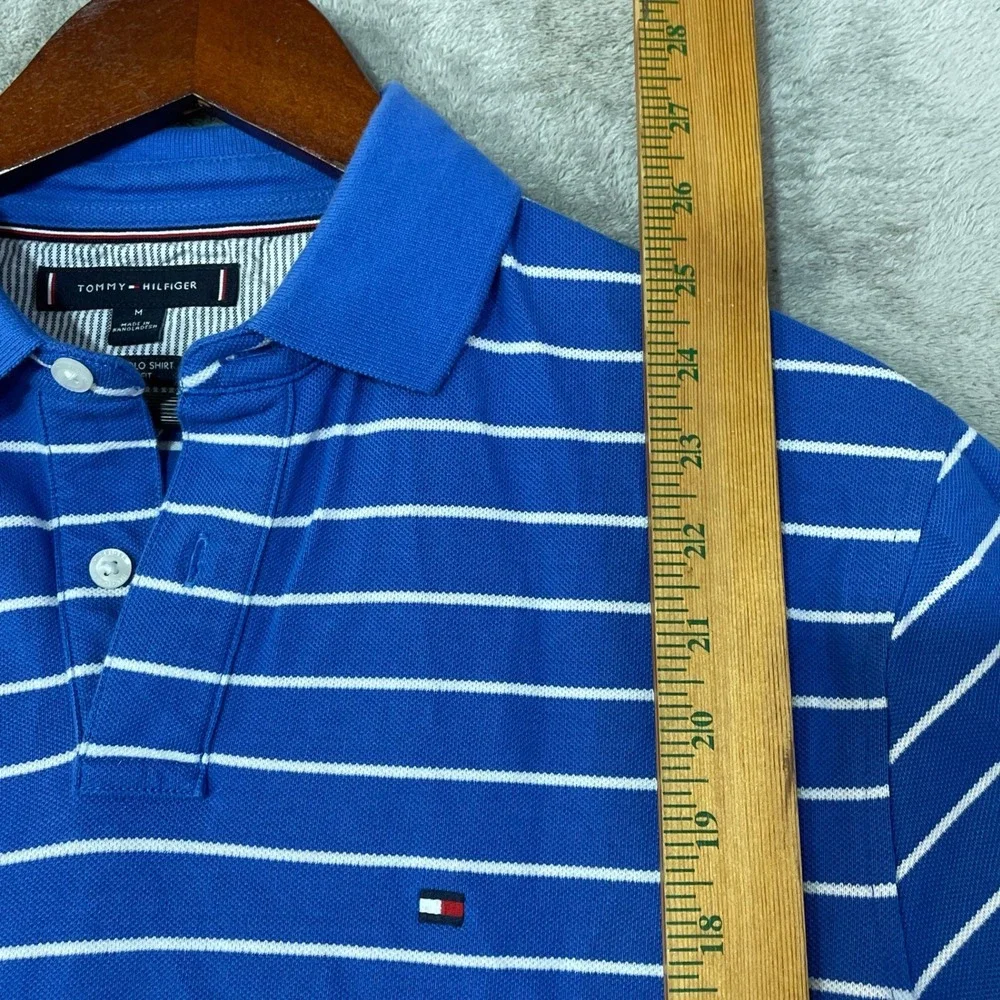 Tommy Hilfiger Polo Shirt Men's M Blue Cotton Blend Striped Classic Fit